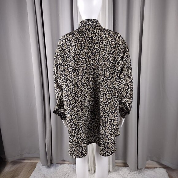 Express Silk Womens 100% Silk Black, Brown Floral Pattern Button Down Dress Sz S - Picture 3 of 12